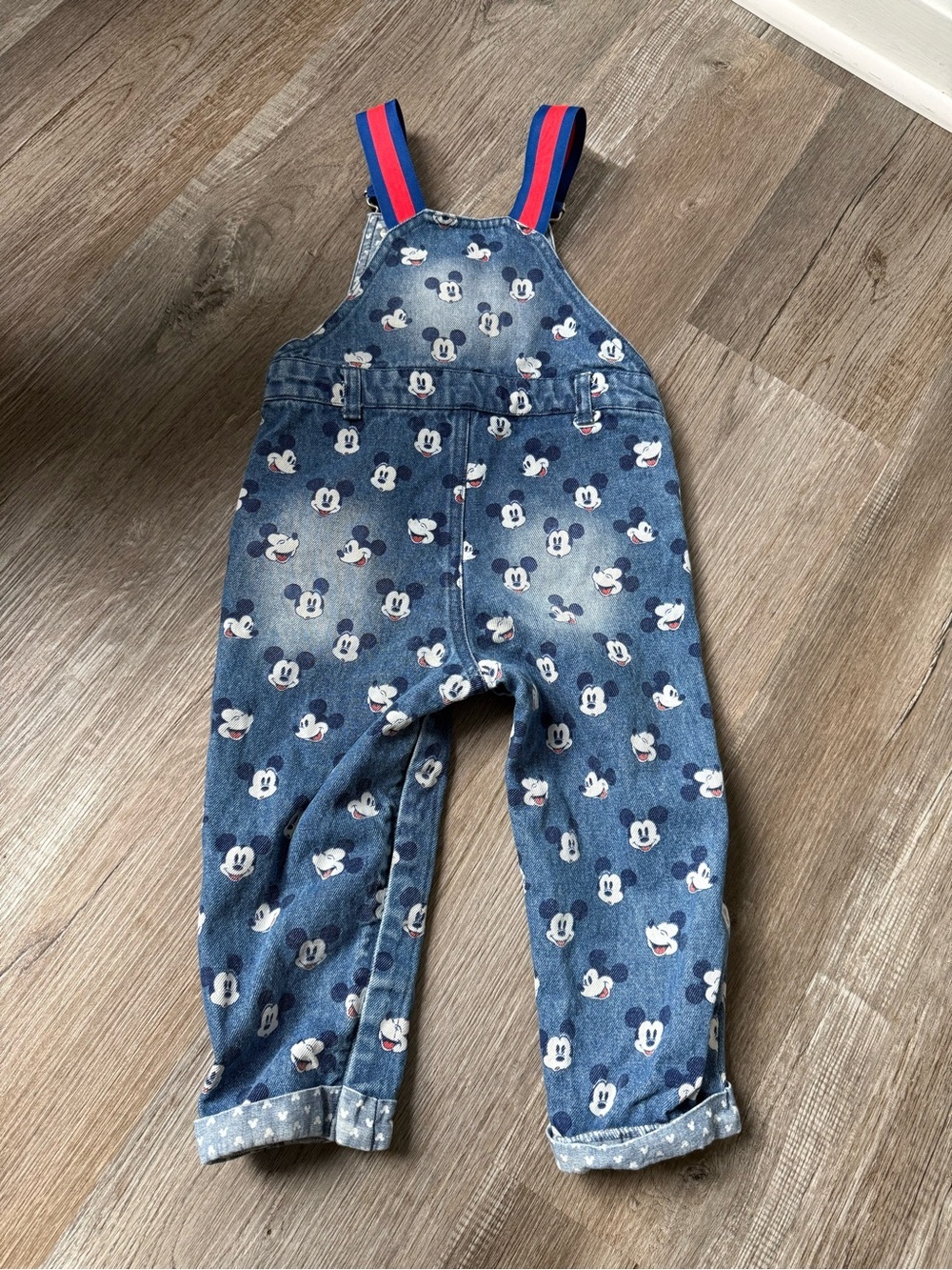 VTG Disney Baby Denim Overalls with Mickey Print Red White Blue 18 - 24 Mo - Picture 4 of 7